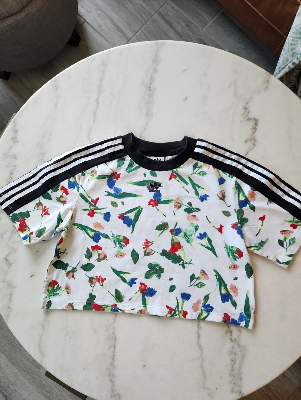 Adidas Floral Cropped T-shirt Size Small